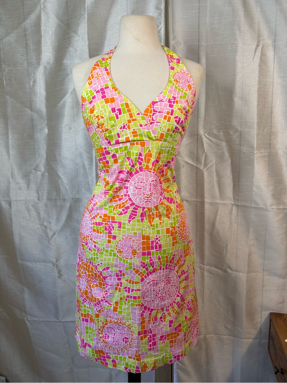 Lilly Pulitzer Pink, Lime & Orange Mosaic Halter Dress rare